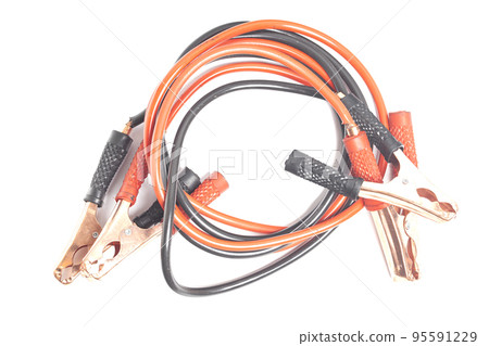 Car battery jumper cables isolated on white background. 95591229