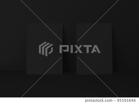 Empty 2 black vertical rectangle A4 paper sheet mockup, 3D rendering 95591648
