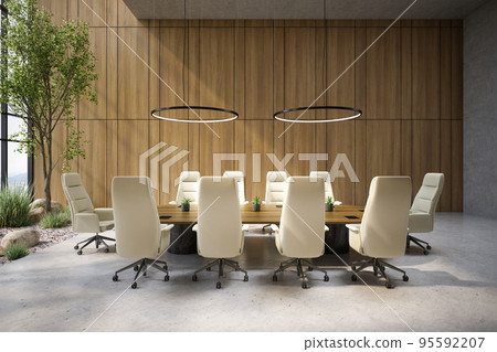 Modern style conceptual office meeting interior room 3d illustration 95592207
