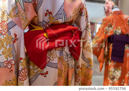 Woman Kimono costumes on mannequins at Tokyo Town in Pavilion Bukit Jalil Malaysia. Woman Kimono costumes on mannequins at Tokyo Town in Pavilion Bukit Jalil Malaysia. 95592706