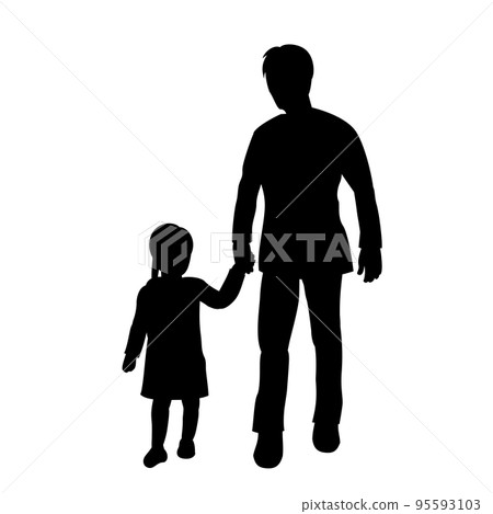 父親和孩子走路的剪影 父親和孩子走路的剪影 95593103
