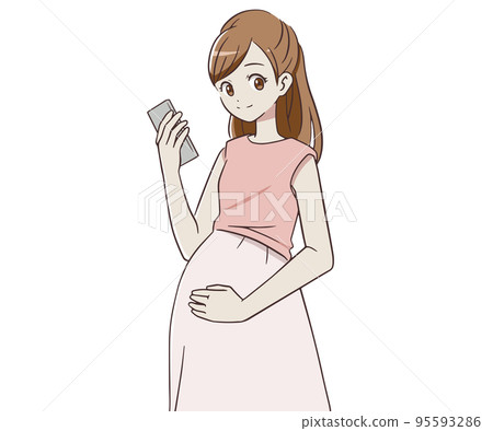 Pregnant woman with a smartphone with a smile Pregnant woman with a smartphone with a smile 95593286