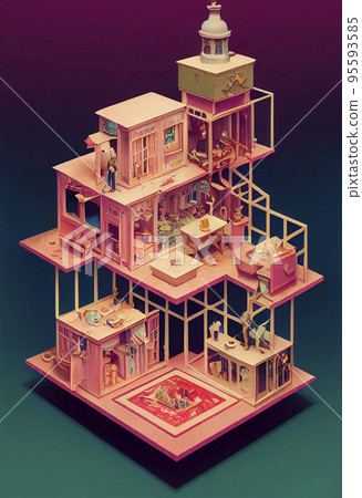 Colorful and mysterious dollhouse isometric quarter view "AI-generated image" Colorful and mysterious dollhouse isometric quarter view "AI-generated image" 95593585