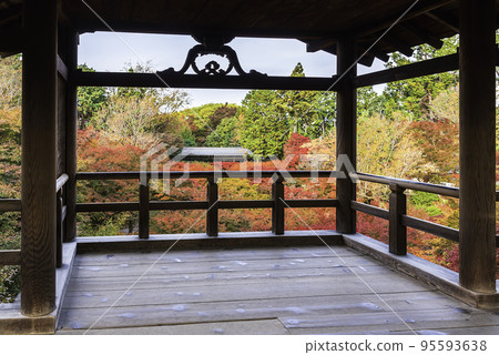 Autumn leaves from the Tsutenkyo Bridge at Tofukuji Temple in Kyoto 95593638