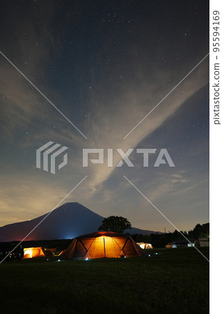 Mt.Fuji campsite with fantastic starry sky and lantern lights Mt.Fuji campsite with fantastic starry sky and lantern lights 95594169