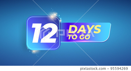 Twelve days to go countdown modern horizontal banner design template. 12 days to go sale announcement blue trendy glass banner, label, sticker, icon, poster and flyer. 95594269
