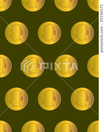 Gold coin with the profile of a beautiful woman, vector fashion illustration style, seamless pattern 95594575