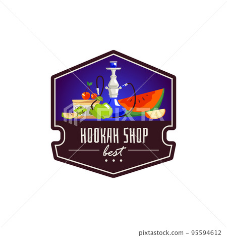 Hookah shop logo or sticker, flat vector illustration isolated on white background. Hookah shop logo or sticker, flat vector illustration isolated on white background. 95594612