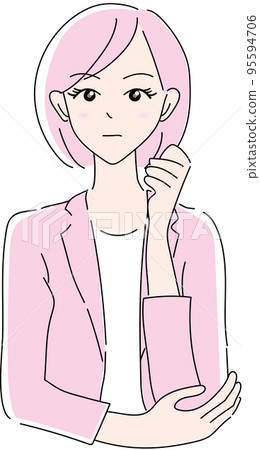 一個手放在臉頰上思考的女人 一個手放在臉頰上思考的女人 95594706
