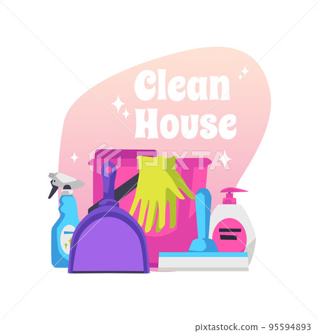 Cleaning products for clean house, flat vector illustration isolated on white background. Cleaning products for clean house, flat vector illustration isolated on white background. 95594893