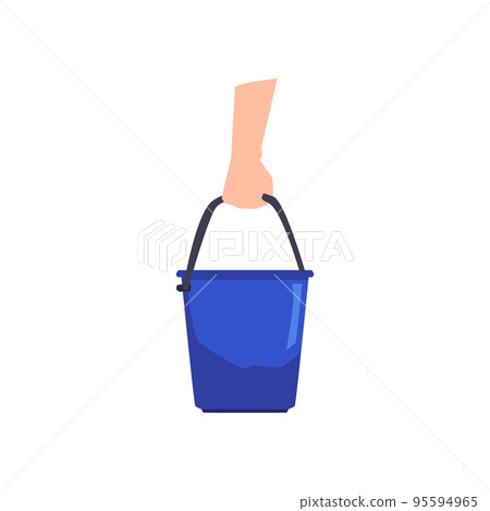 Human hand holding blue plastic water bucket flat style, vector illustration 95594965