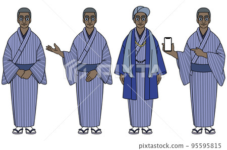 穿著和服套裝的黑人入站插圖沒有面具 95595815