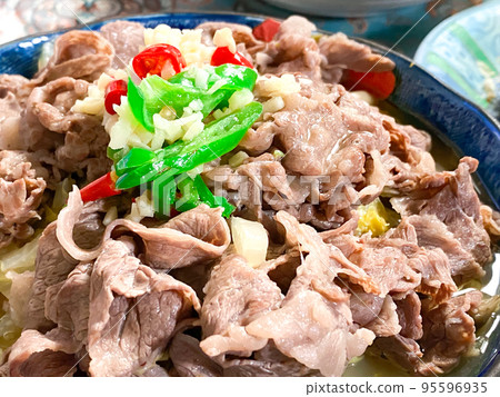 中國四川菜，酸辣湯（辣牛肉煮） 95596935