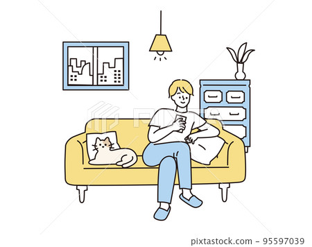 在家放鬆的插圖（假日、隆隆聲、室內） 95597039