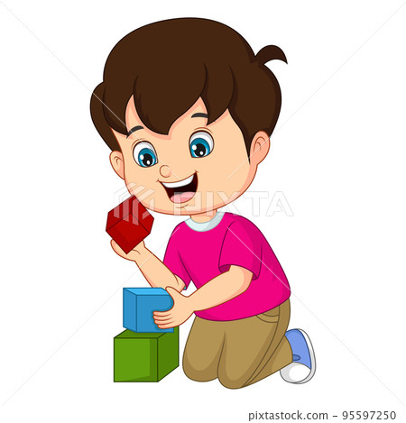 Cute little boy playing with building blocks Cute little boy playing with building blocks 95597250