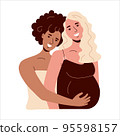Pregnant women smile. Lesbian girlfriends are married and will have a baby. Interracial lgbt family 95598157