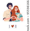 A man and a woman confess their love. Vector postcard FLAT on a white background 95598166