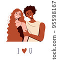 A man and a woman confess their love. Vector postcard FLAT on a white background 95598167