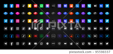 Huge Collection of Popular Social Medias and Messengers Logos Illustrations. Realistic Editorial Set in Various Styles. Colorful Square Buttons with Rounded Corners. Web Element. Mobile Applications 95598337