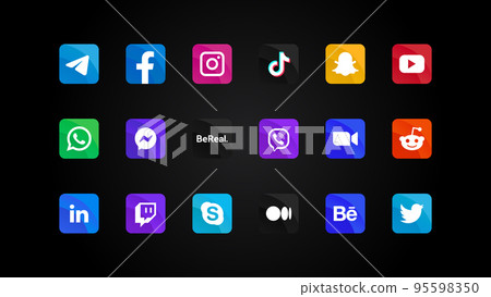 Collection of Popular Social Medias and Messengers Gradient Logos Illustrations. Realistic Editorial Set. Colorful Gradient Square Buttons with Rounded Corners. Web Element for Mobile Applications Collection of Popular Social Medias and Messengers Gradient Logos Illustrations. Realistic Editorial Set. Colorful Gradient Square Buttons with Rounded Corners. Web Element for Mobile Applications 95598350