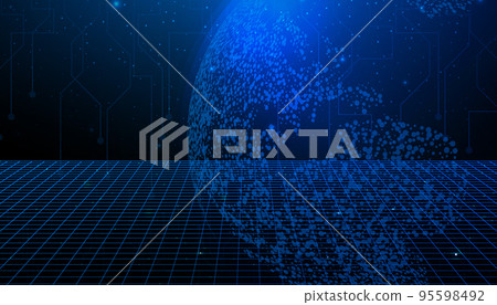 Wireframe perspective grid. Space neon infinity mesh, abstract retro background. Vector illustration Wireframe perspective grid. Space neon infinity mesh, abstract retro background. Vector illustration 95598492