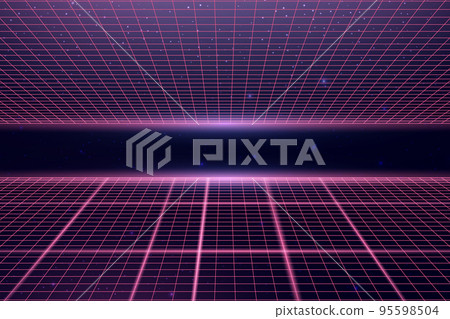 Wireframe perspective grid. Space neon infinity mesh, abstract retro background. Vector illustration 95598504