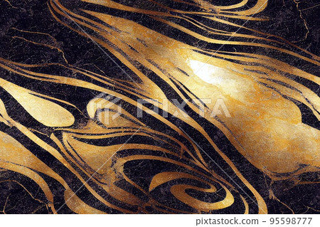 Gold and black liqud seamless pattern, marble texture 95598777