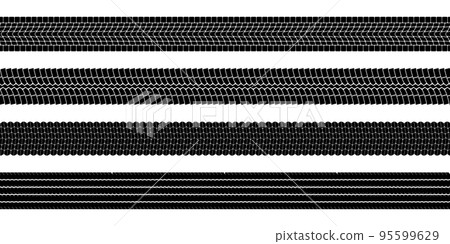 Set of black tire tread print isolated on white background 95599629