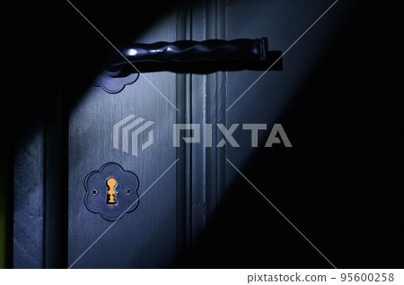 Concept warm inside and cold outside. An Keyhole Old Vintage Door and Doorknob Handle 95600258
