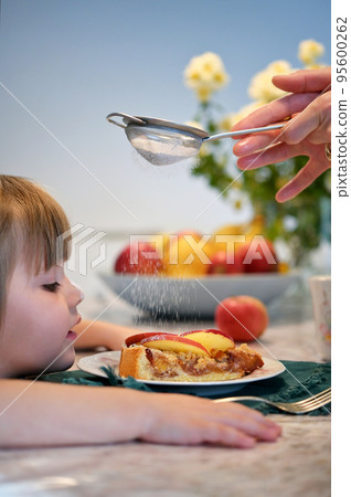 Funny Girl Eating Apple Pie Cake At Home Funny Girl Eating Apple Pie Cake At Home 95600262