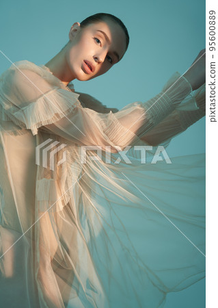 Sexy model in transparent dress. Sexy model in transparent dress. 95600889