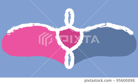 Pink and blue copy space in art style isolated on white background. Looks like bird or angel with open wings. Clipart. 95600898