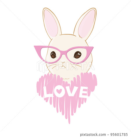 Cute little rabbit with pink glasses. Sweet Girl slogan. Funny bunny face. Vector illustration for children print design, kids t-shirt, baby wear Cute little rabbit with pink glasses. Sweet Girl slogan. Funny bunny face. Vector illustration for children print design, kids t-shirt, baby wear 95601785
