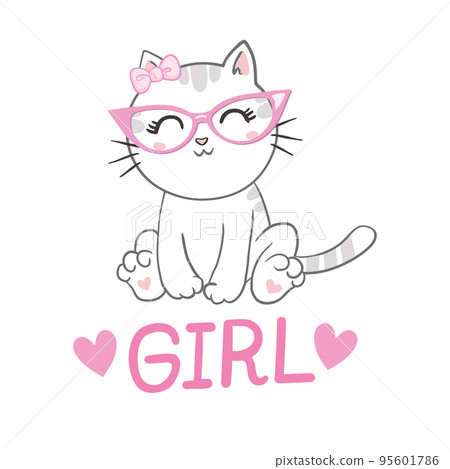 cute cat sketch vector illustration, print design cat, children print. cute cat sketch vector illustration, print design cat, children print. 95601786