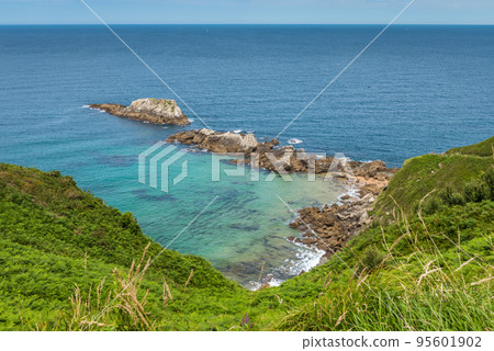 Aerial view of Zarautz cliff, Donostia, Spain on a beautiful summer day 95601902