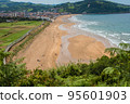 Aerial view to the Zarautz Beach and golf field in Basque Country, Spain on a beautiful summer day 95601903