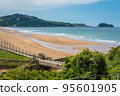 Aerial view to the Zarautz Beach, Basque Country, Spain on a beautiful summer day 95601905