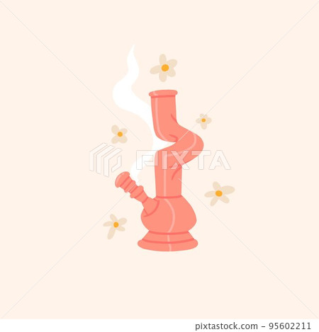 Hand drawn vector abstract graphic clip art illustration of Medical Marijuana, smoking accessories.Glass bong for smoking weed.Cannabis and weed legalization concept design.Trendy vector illustration. Hand drawn vector abstract graphic clip art illustration of Medical Marijuana, smoking accessories.Glass bong for smoking weed.Cannabis and weed legalization concept design.Trendy vector illustration. 95602211