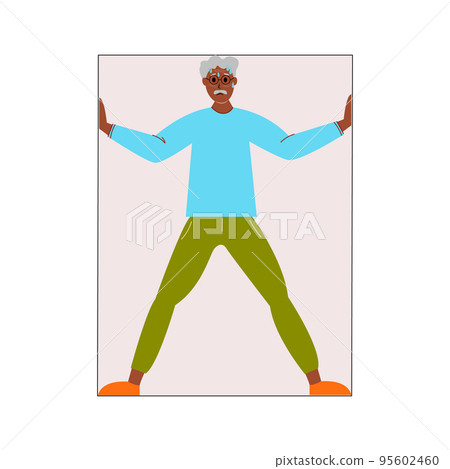Afro American Senior Man suffering from claustrophobia, human fear concept vector Illustration on a white background. 95602460