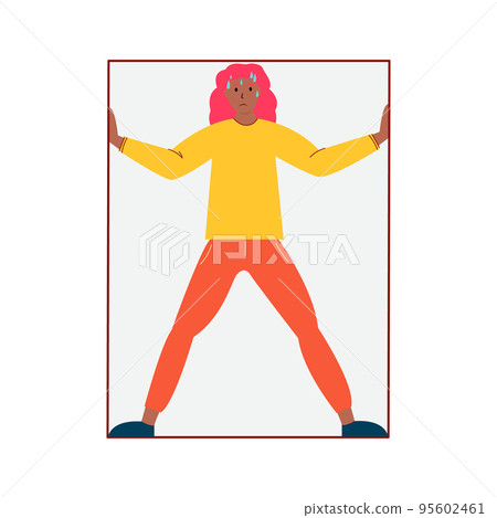 Afro American Woman suffering from claustrophobia, human fear concept vector Illustration on a white background. 95602461