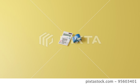 A photorealistic 3D illustration of a miniature car made of clay and a calculator placed on a flat surface using CG. A photorealistic 3D illustration of a miniature car made of clay and a calculator placed on a flat surface using CG. 95603401