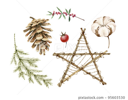 watercolor set with christmas botanical decor for design and invitations. watercolor set with christmas botanical decor for design and invitations. 95603530