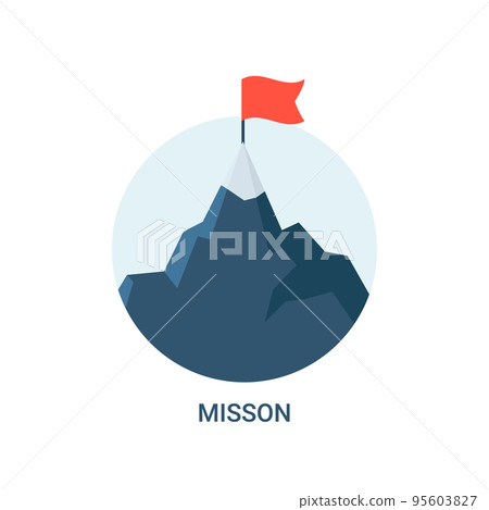 Mountain flag mission flat icon. Success startup vector design goal. Mountain mission challenge Mountain flag mission flat icon. Success startup vector design goal. Mountain mission challenge 95603827