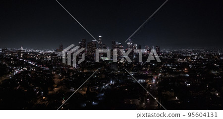 View of Downtown Los Angeles from the Hollywood Hills. Interstate 101 is shown in the foreground. View of Downtown Los Angeles from the Hollywood Hills. Interstate 101 is shown in the foreground. 95604131