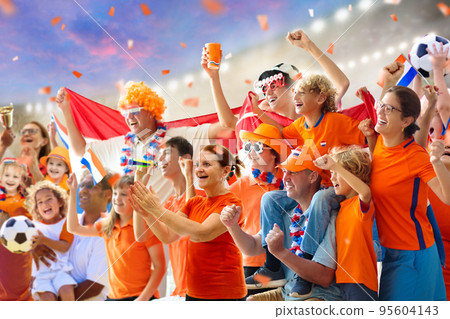 Netherlands football team supporter on stadium. 95604143