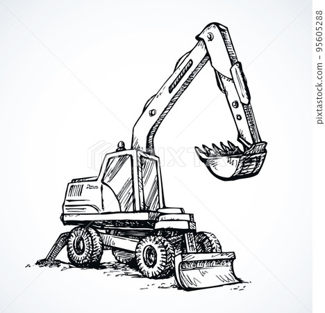 Excavator drawing isolated on white background Excavator drawing isolated on white background 95605288