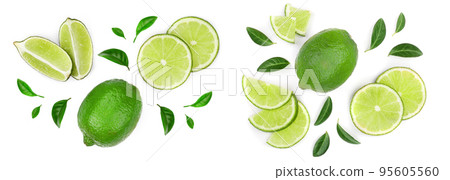 sliced lime isolated on white background. Top view. Flat lay pattern 95605560