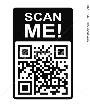 QR code in frame with text Scan Me. Template of quick responce matrix barcode with data readable by mobile phone camera 95605909