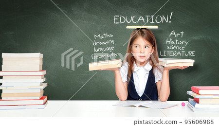 Happy and cute teen school girl having fun at school. 95606988