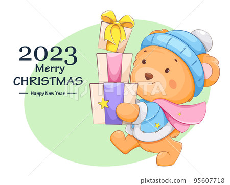 Merry Christmas. Cute cartoon character bear Merry Christmas. Cute cartoon character bear 95607718